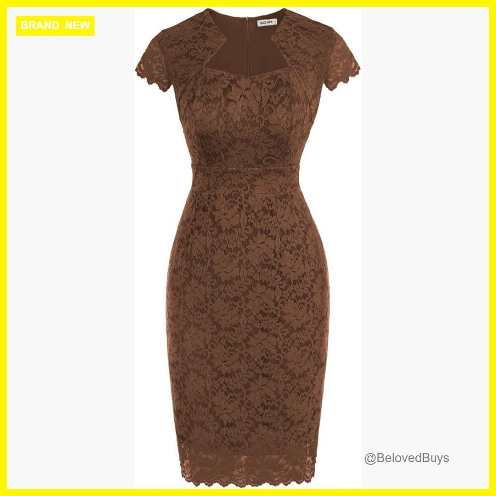 Knee-Length Lace Cocktail Dress Cap Sleeve Fitted Sheath Wedding Guest